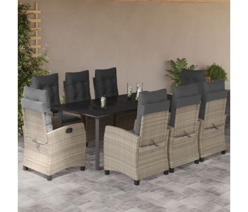 Set comedor de jardín 9 pzas cojines ratán sintético gris claro