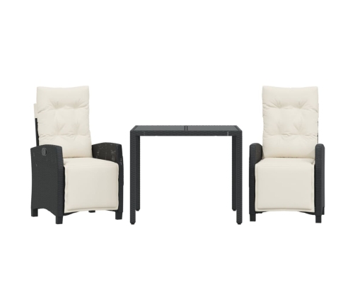 Set comedor de jardín 3 pzas con cojines ratán sintético negro