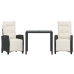 Set comedor de jardín 3 pzas con cojines ratán sintético negro