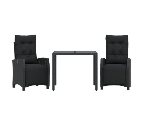 Set comedor de jardín 3 pzas con cojines ratán sintético negro