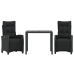 Set comedor de jardín 3 pzas con cojines ratán sintético negro