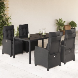 Set de muebles jardín 5 pzas con cojines ratán sintético negro