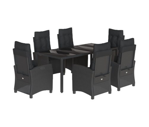 Set de comedor de jardín 7 pzas y cojines ratán sintético negro