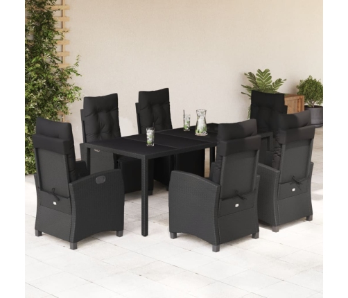 Set de comedor de jardín 7 pzas y cojines ratán sintético negro