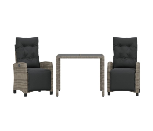 Set comedor de jardín 3 piezas con cojines ratán sintético gris