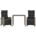 Set comedor de jardín 3 piezas con cojines ratán sintético gris