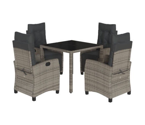 Set comedor de jardín 5 piezas con cojines ratán sintético gris