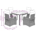Set comedor de jardín 5 piezas con cojines ratán sintético gris