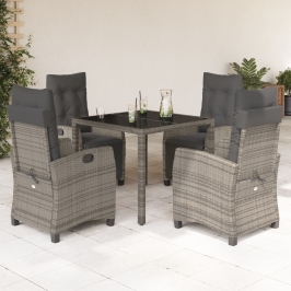 Set comedor de jardín 5 piezas con cojines ratán sintético gris