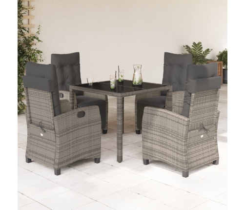Set comedor de jardín 5 piezas con cojines ratán sintético gris
