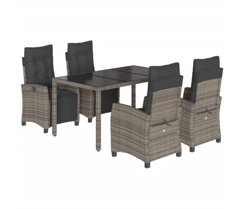 Set comedor de jardín 5 piezas con cojines ratán sintético gris