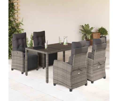Set comedor de jardín 5 piezas con cojines ratán sintético gris