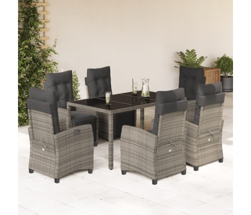 Set comedor jardín 7 pzas y cojines ratán sintético gris