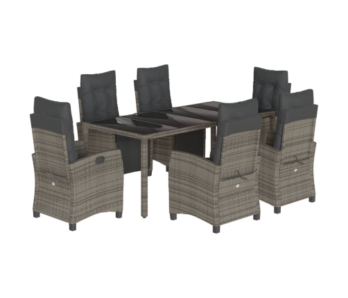 Set comedor jardín 7 pzas y cojines ratán sintético gris
