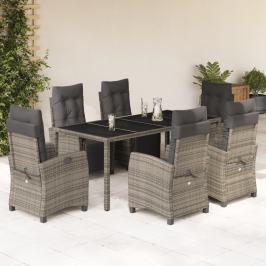 Set comedor jardín 7 pzas y cojines ratán sintético gris
