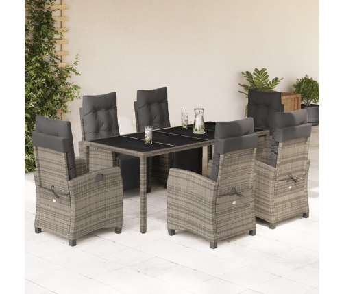Set comedor jardín 7 pzas y cojines ratán sintético gris