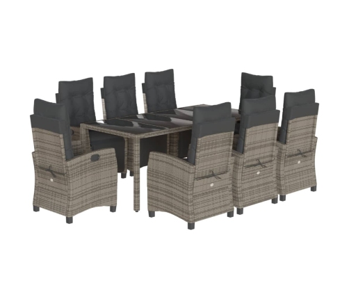 Set comedor jardín 9 pzas y cojines ratán sintético gris