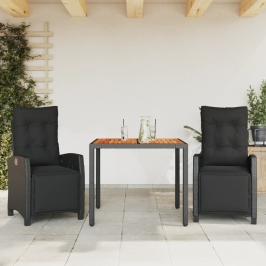 Set comedor de jardín 3 pzas con cojines ratán sintético negro