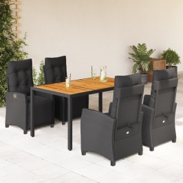 Set de muebles jardín 5 pzas con cojines ratán sintético negro