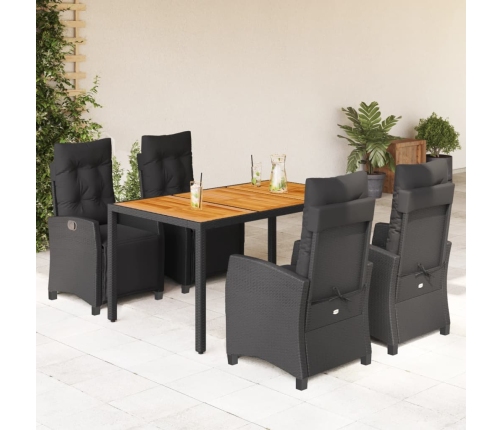 Set de muebles jardín 5 pzas con cojines ratán sintético negro