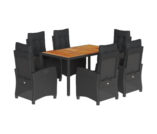 Set de comedor de jardín 7 pzas y cojines ratán sintético negro