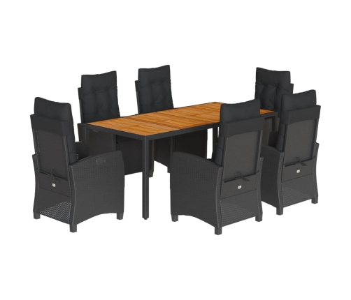 Set de comedor de jardín 7 pzas y cojines ratán sintético negro