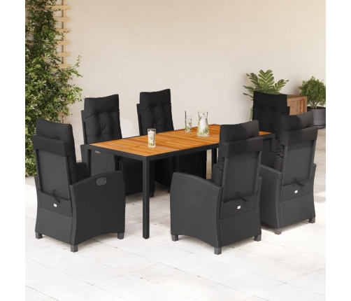 Set de comedor de jardín 7 pzas y cojines ratán sintético negro