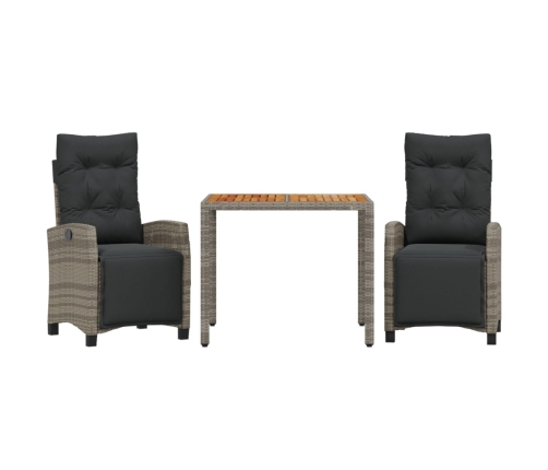 Set comedor de jardín 3 piezas con cojines ratán sintético gris