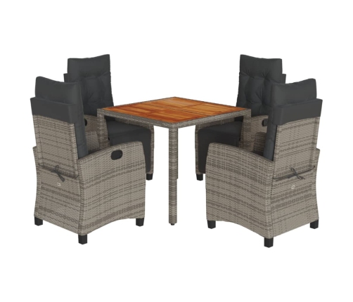 Set comedor de jardín 5 piezas con cojines ratán sintético gris