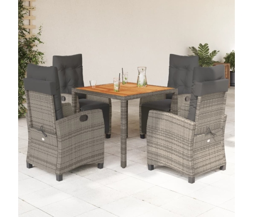 Set comedor de jardín 5 piezas con cojines ratán sintético gris