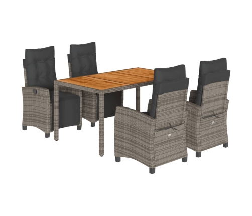 Set comedor de jardín 5 piezas con cojines ratán sintético gris