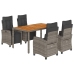 Set comedor de jardín 5 piezas con cojines ratán sintético gris
