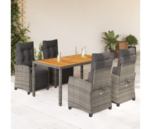 Set comedor de jardín 5 piezas con cojines ratán sintético gris