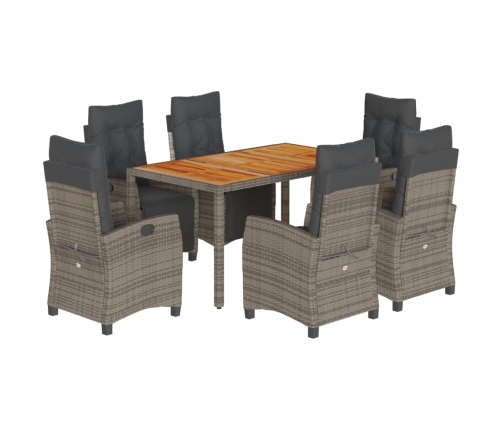 Set comedor jardín 7 pzas y cojines ratán sintético gris