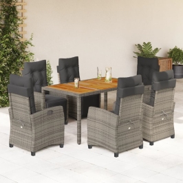Set comedor jardín 7 pzas y cojines ratán sintético gris