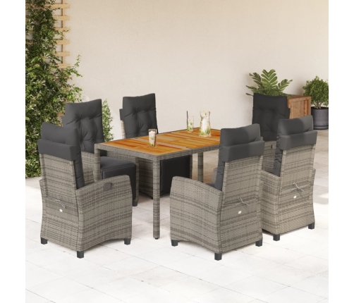 Set comedor jardín 7 pzas y cojines ratán sintético gris