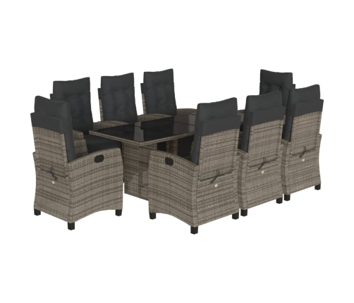 Set comedor jardín 9 pzas y cojines ratán sintético gris