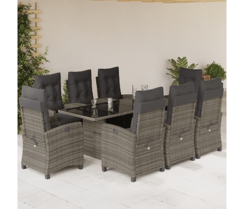 Set comedor jardín 9 pzas y cojines ratán sintético gris