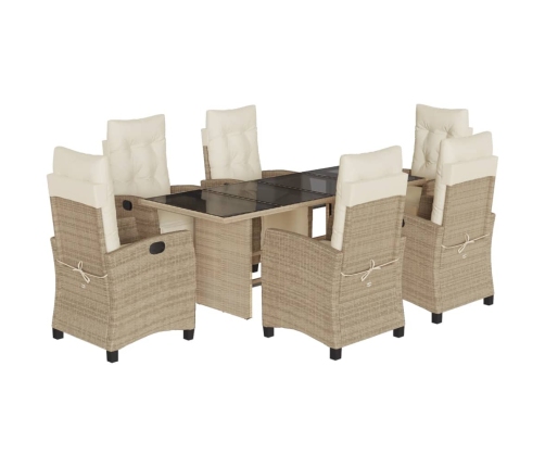 Set comedor de jardín 7 pzas con cojines ratán sintético beige