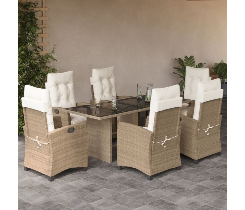 Set comedor de jardín 7 pzas con cojines ratán sintético beige