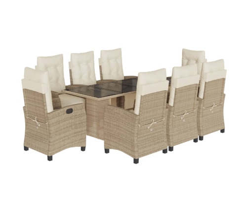 Set comedor de jardín 9 pzas con cojines ratán sintético beige