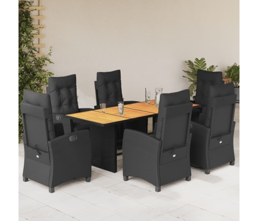 Set de comedor de jardín 7 pzas y cojines ratán sintético negro