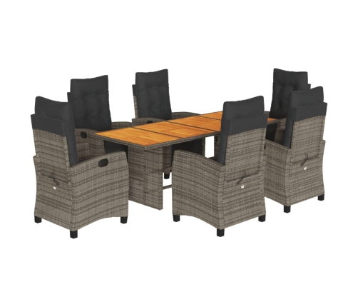 Set comedor jardín 7 pzas y cojines ratán sintético gris