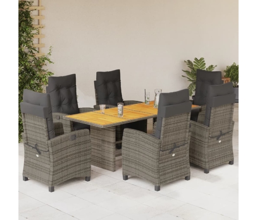 Set comedor jardín 7 pzas y cojines ratán sintético gris