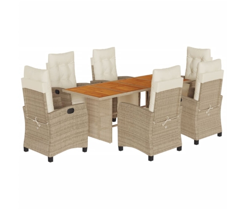 Set comedor de jardín 7 pzas con cojines ratán sintético beige