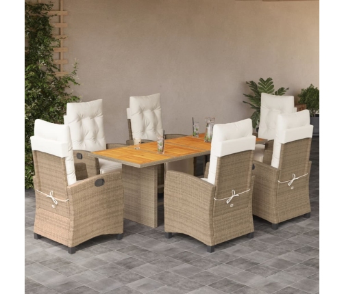 Set comedor de jardín 7 pzas con cojines ratán sintético beige