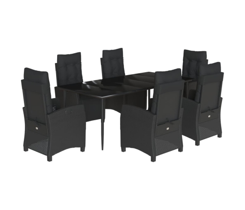 Set de comedor de jardín 7 pzas y cojines ratán sintético negro