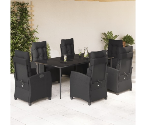 Set de comedor de jardín 7 pzas y cojines ratán sintético negro