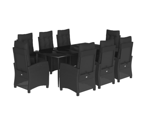 Set de comedor de jardín 9 pzas y cojines ratán sintético negro
