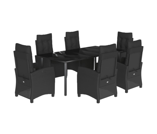 Set de comedor de jardín 7 pzas y cojines ratán sintético negro